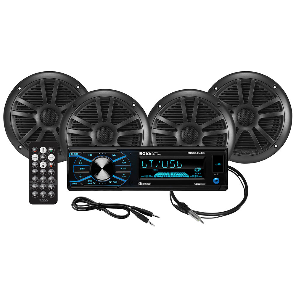 Boss Audio MCBK634B.64 Kit w/MR634UAB, 4 MR6B Speakers, MRANT10 Antenna