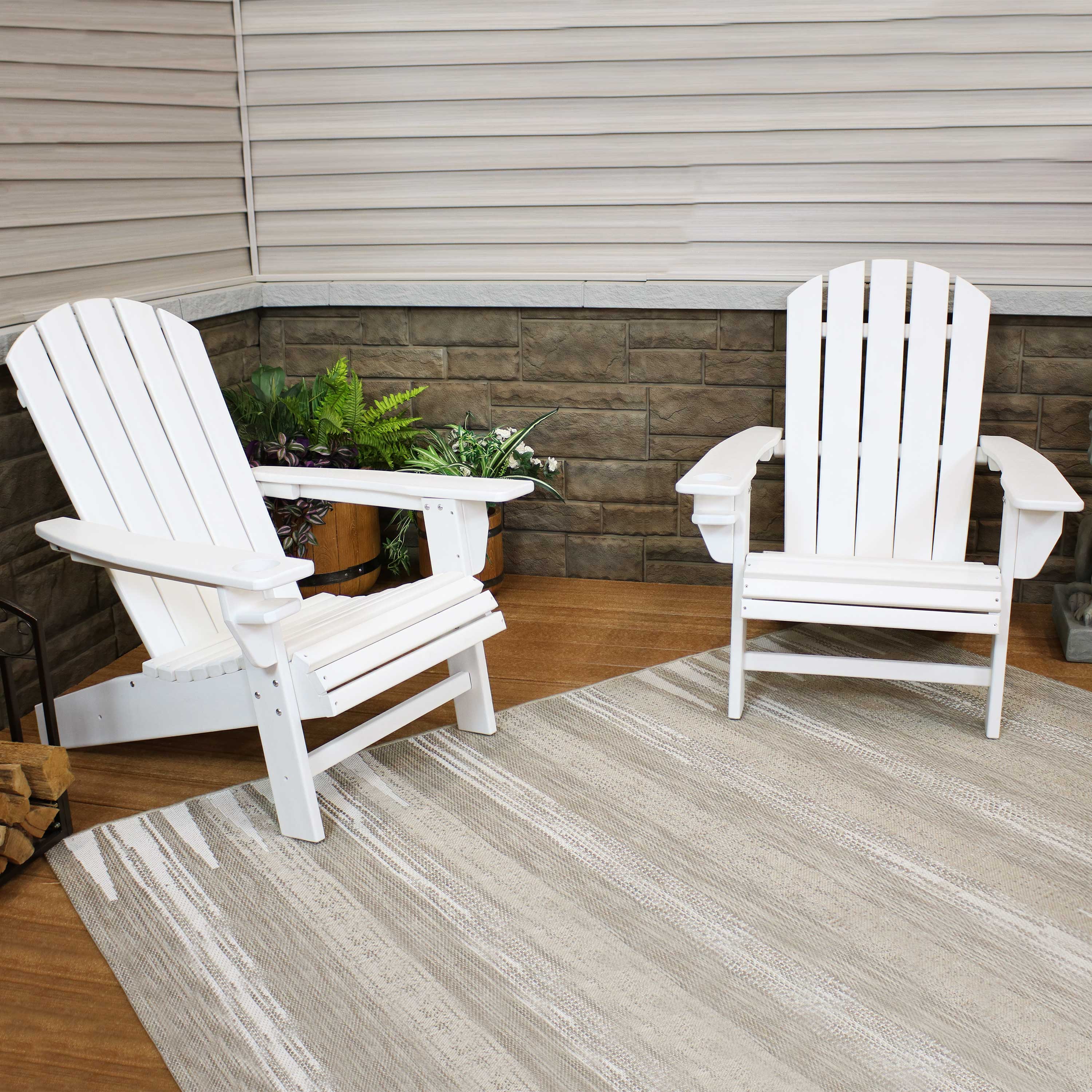 All-Weather Set of 2 White Adirondack Chairs & Drink Holders