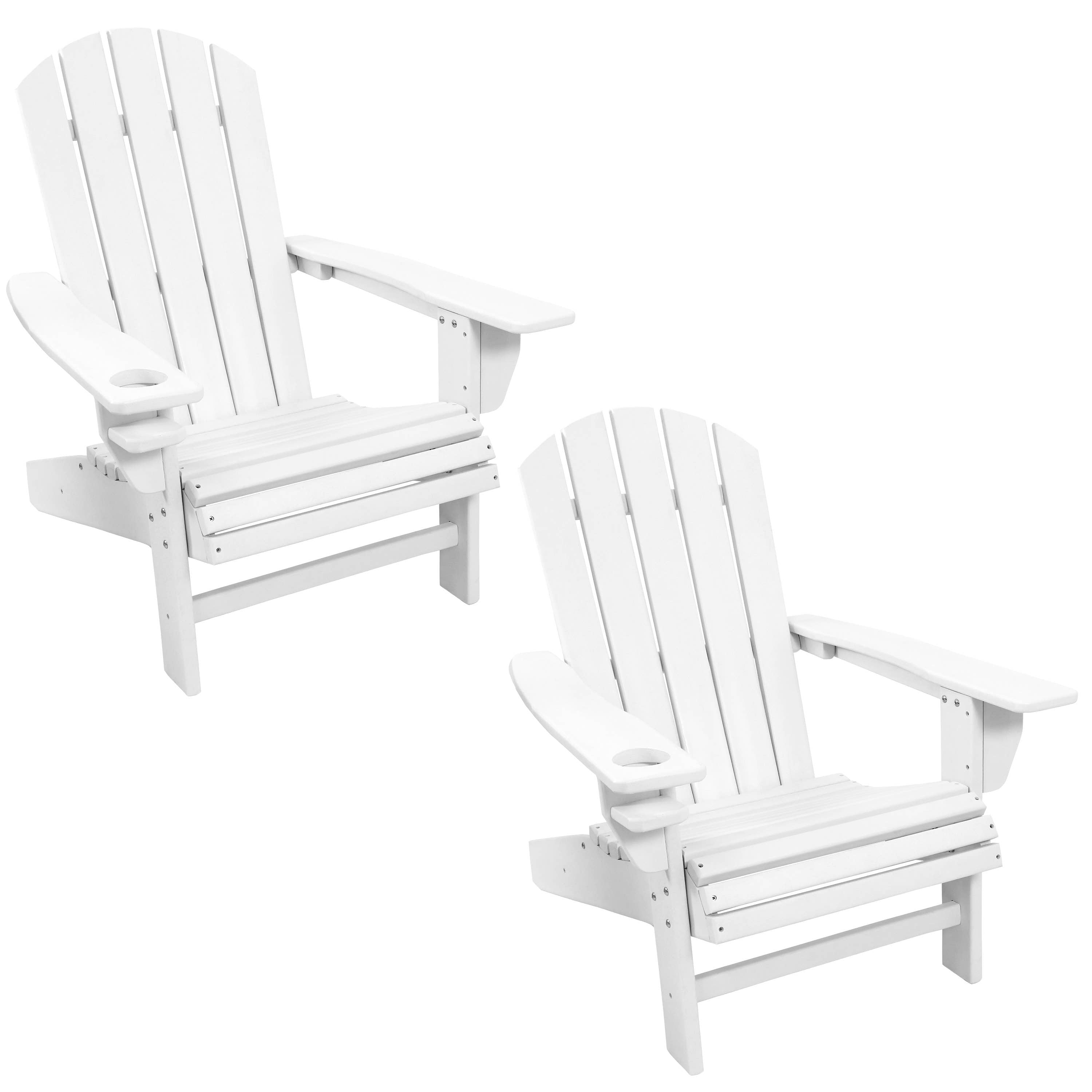 All-Weather Set of 2 White Adirondack Chairs & Drink Holders