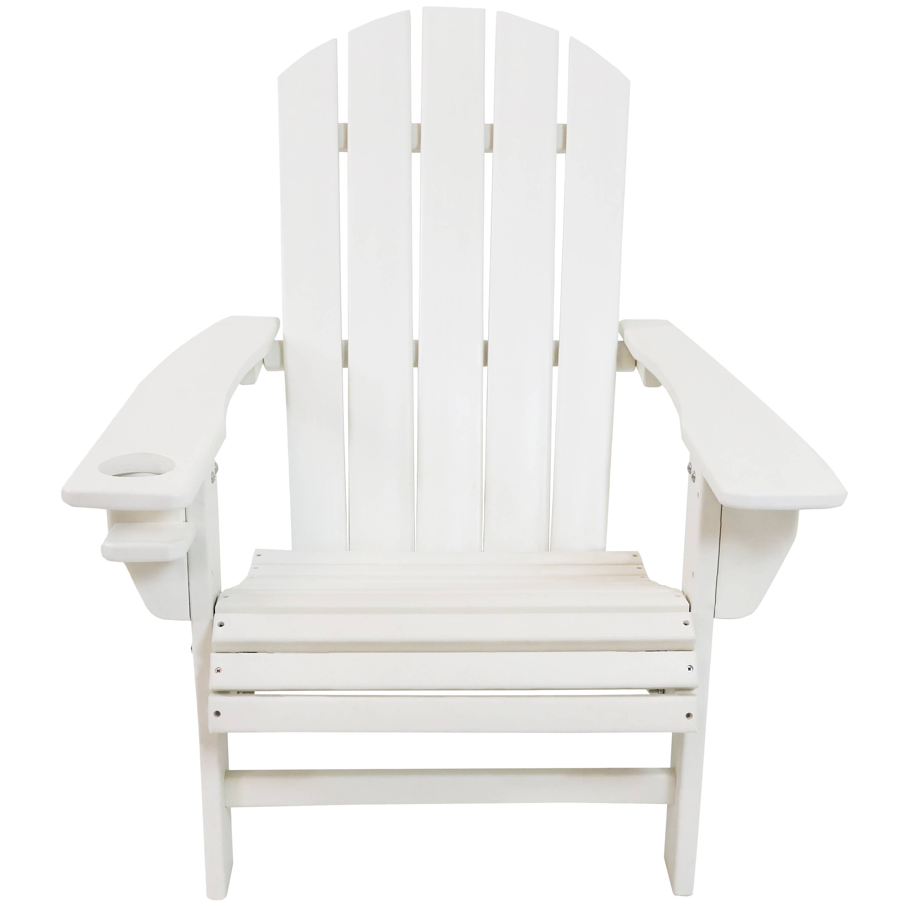 All-Weather Set of 2 White Adirondack Chairs & Drink Holders