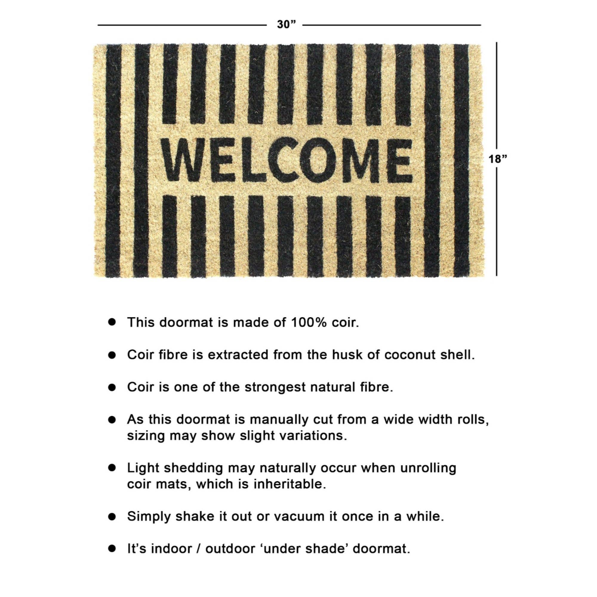 RugSmith Black Welcome Stripe Doormat, 18" x 30"