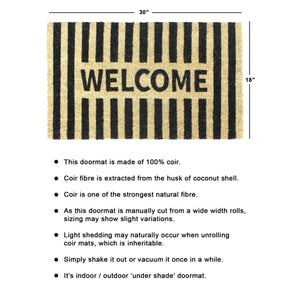 RugSmith Black Welcome Stripe Doormat, 18" x 30"