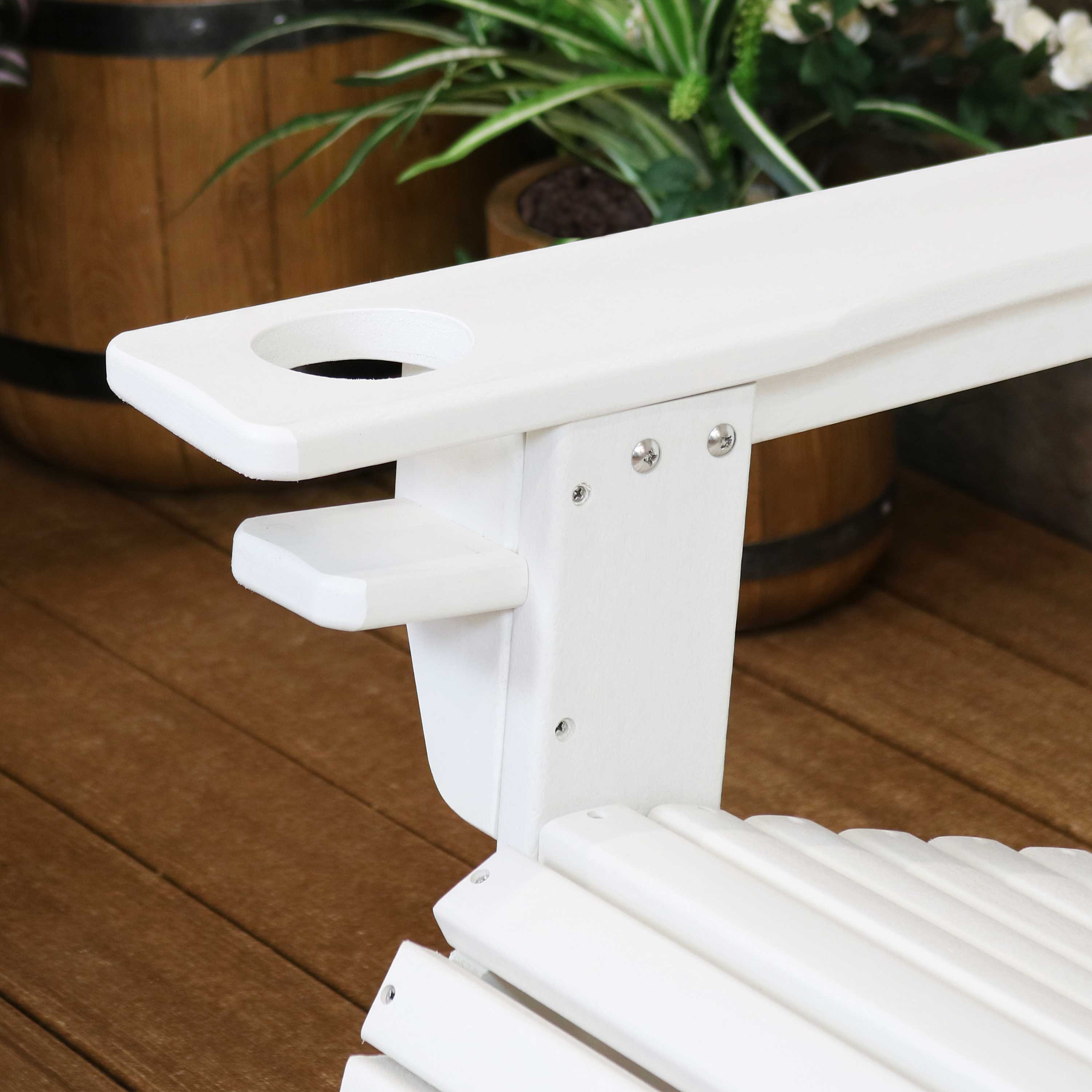 All-Weather Set of 2 White Adirondack Chairs & Drink Holders