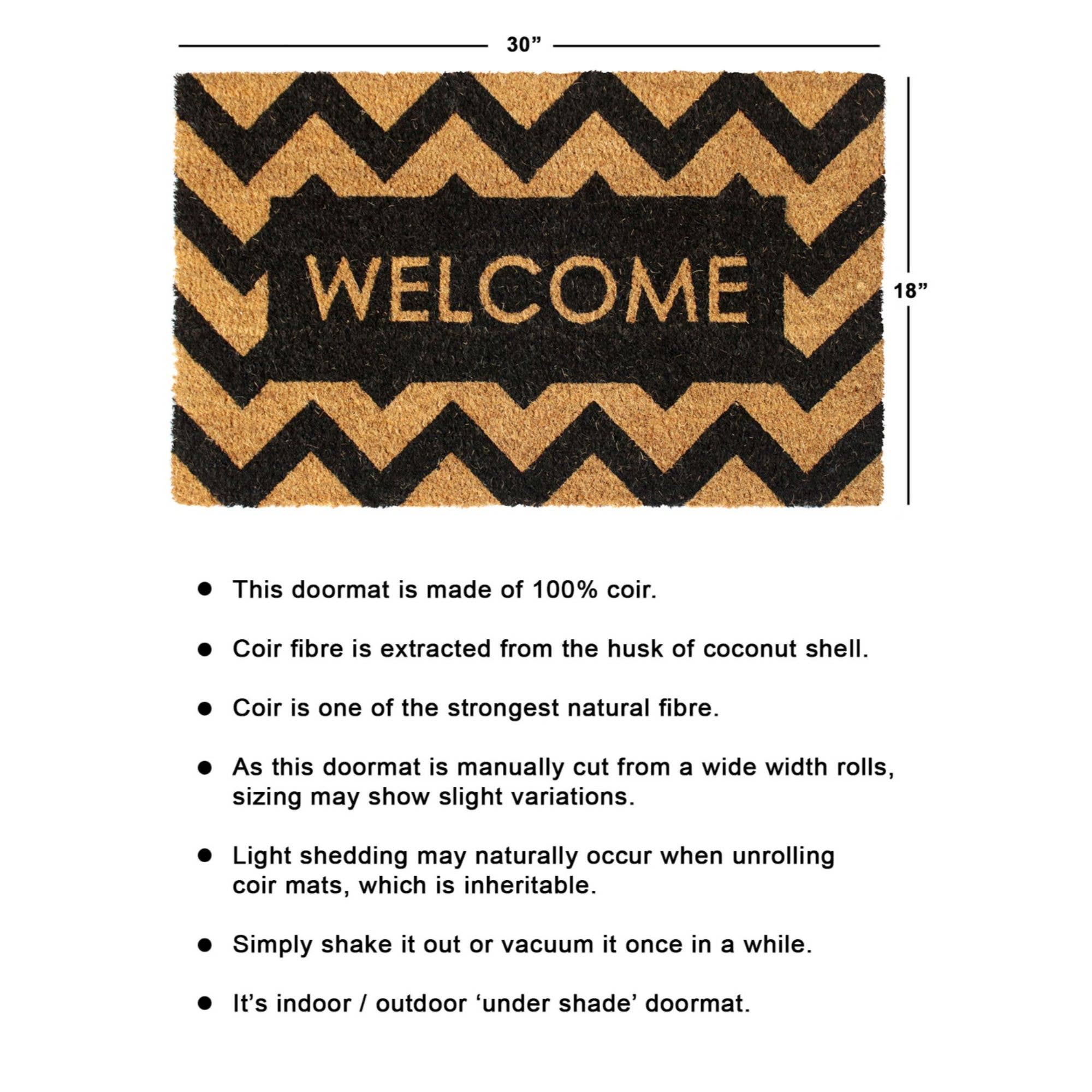 RugSmith Black Herringbone Welcome Doormat, 18" x 30"