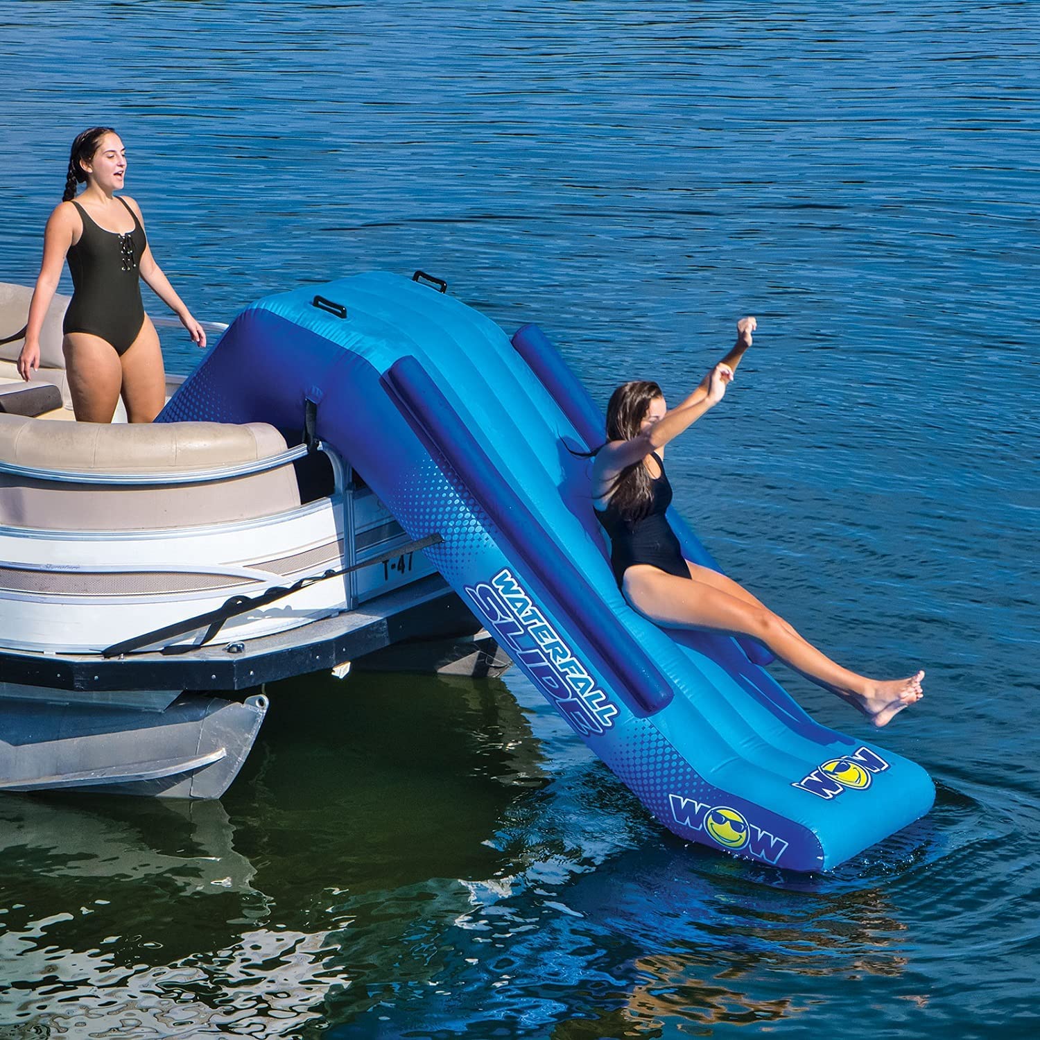 RENTAL WOW WATERSPORTS Pontoon Waterfall Slide, 8-Foot Inflatable Water Slide for Pontoon Boat